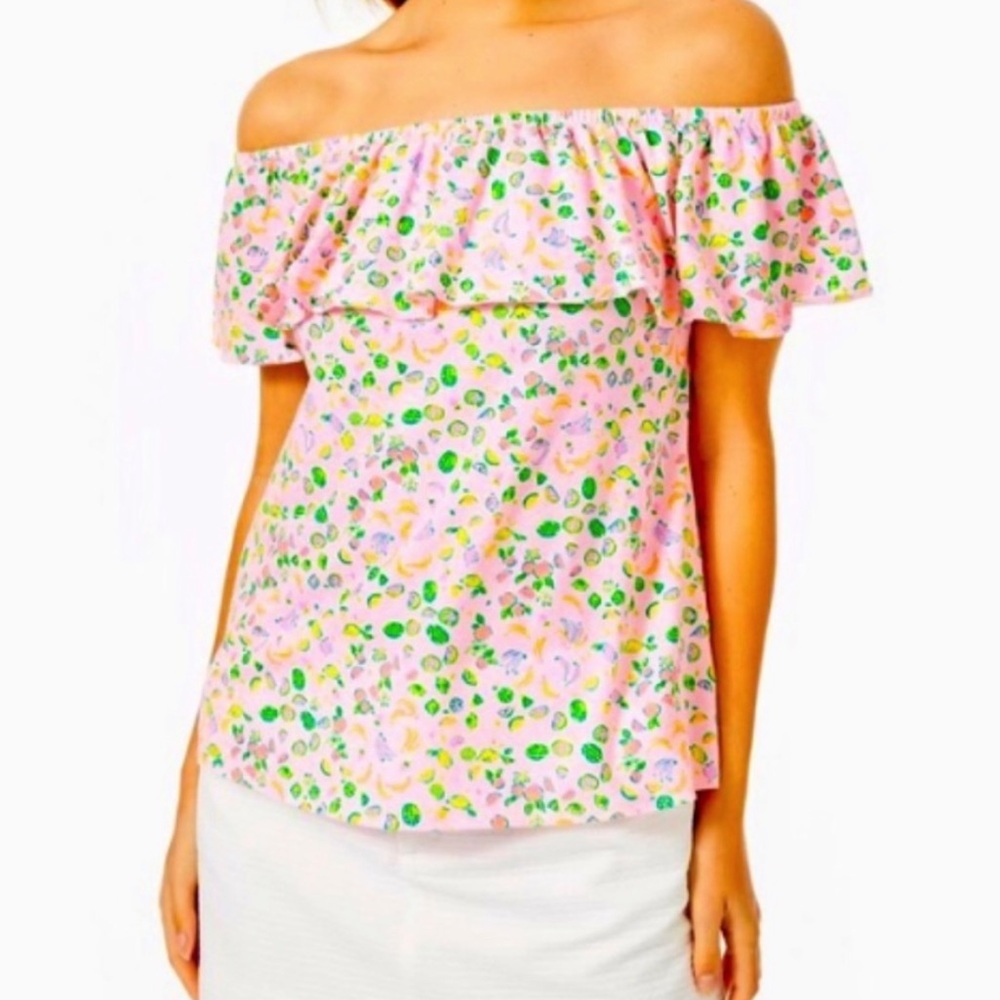 Lilly Pulitzer La Fortuna Fruit Print Ruffle Off the Shoulder Top